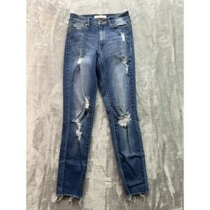 Kancan Skinny Ankle Stretch Denim Jeans Womens Sz 23 Blue Distressed Whisker